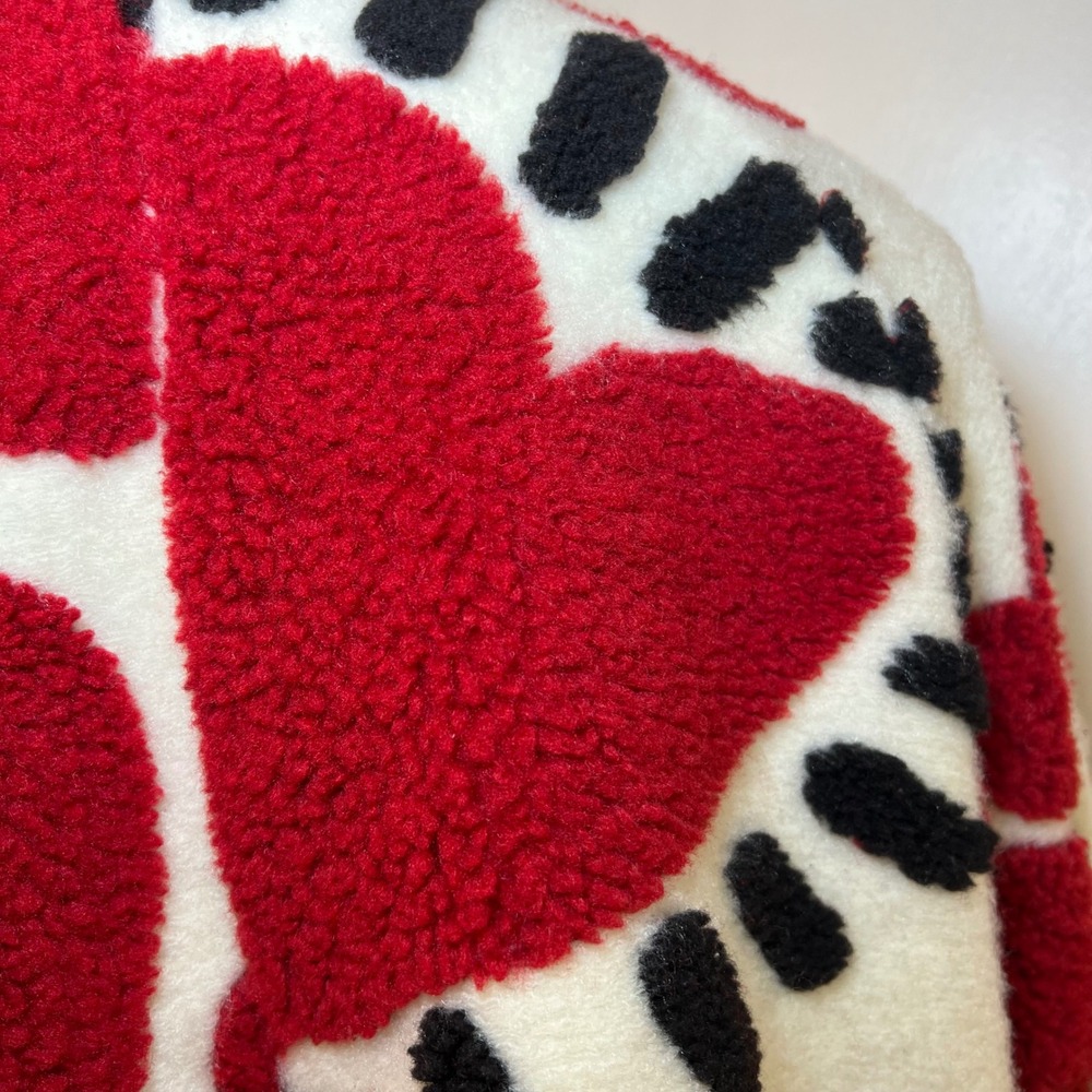 FARM Rio Red White Sherpa Ai Meu Coracao Heart Print Jacket Medium - Picture 11 of 12